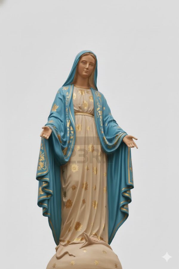 Estatua de la virgen de los milagros color envejecido capa